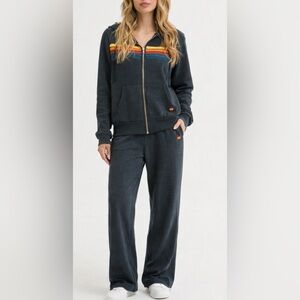 2pc🔥Aviator Nation Set 5 Stripe Hoodie & Gray Wide Leg Sweatpants Set Medium USA